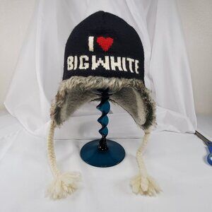 Delux Knitwits "I Love Big White" Hand Made Wool & Faux Fur Lined Earflap Hat